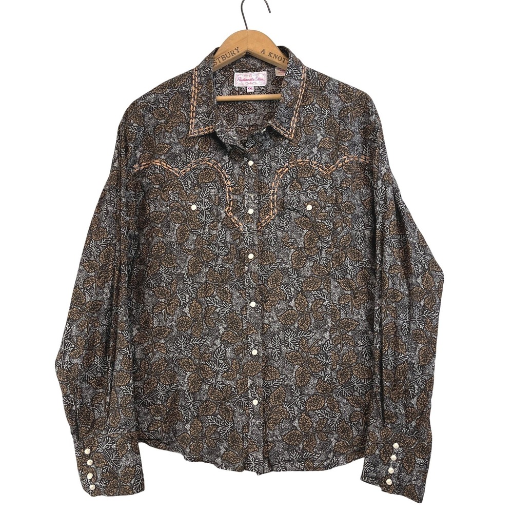 Panhandle‎ Slim Womens XXL Western Snap Front Shirt Floral Print Long Sleeve